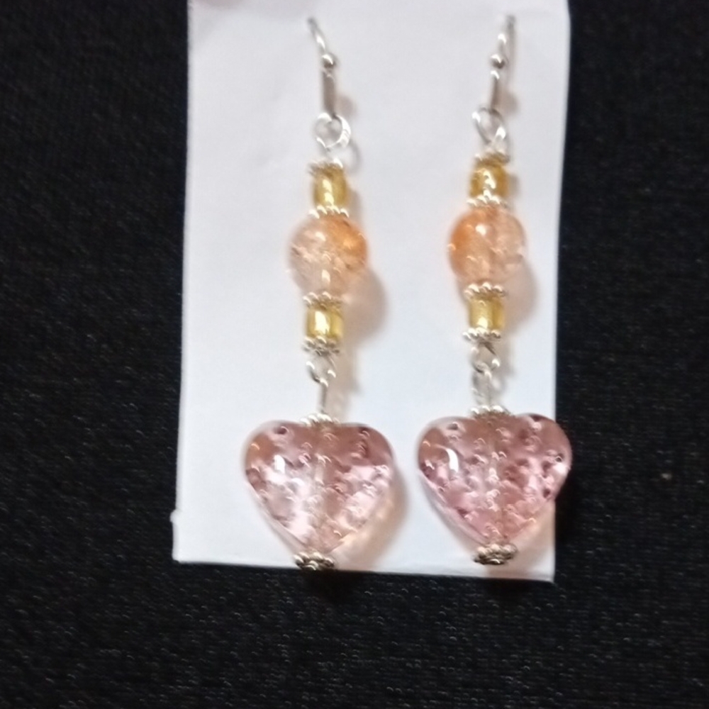 Elegant Handmade Pink Heart Earrings